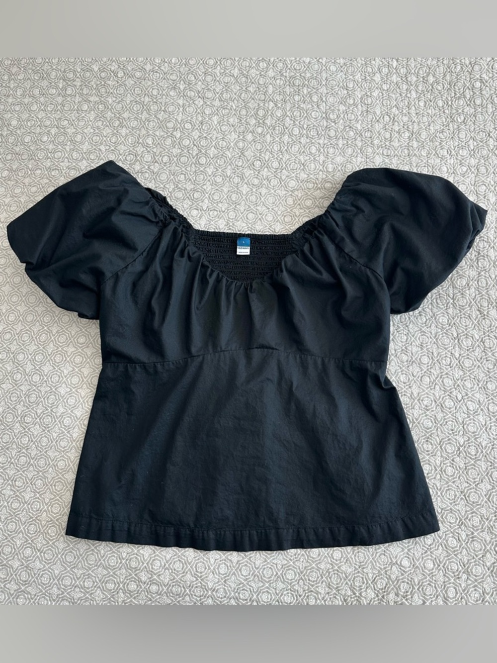 Old Navy Black Puff Sleeve Cotton Babydoll Top Cottagecore Whimsigoth Size L